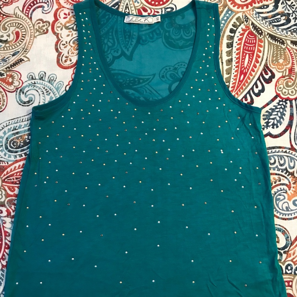 Embellished Teal Tank Top - EUC